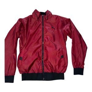 Vintage Puma Red Black Reversible Bomber Jacket Big Logo Windbreaker Small Or XS